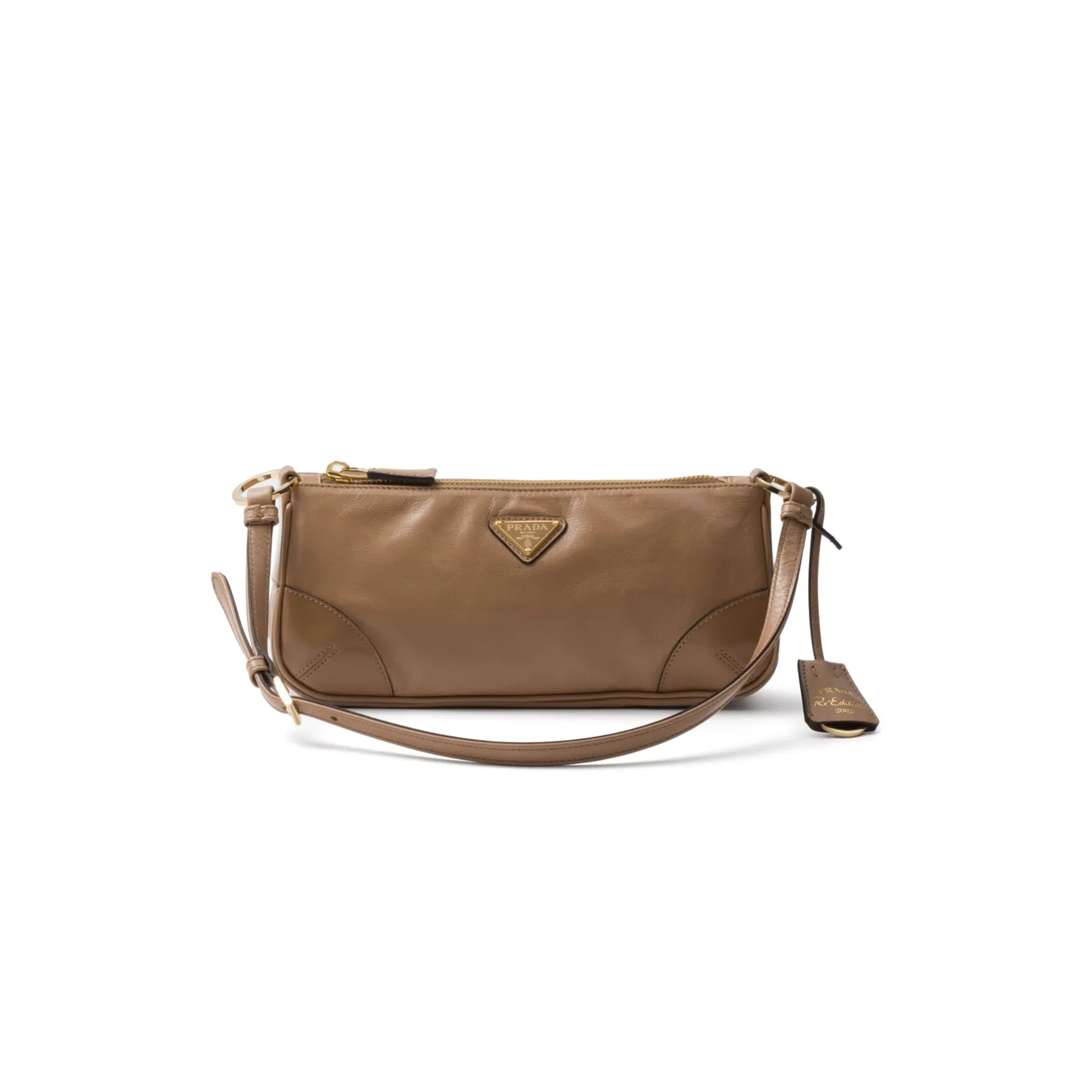 Pra*a SMALL RE-EDITION 2002 LEATHER SHOULDER BAG IN POWDER 1BC201 (23*10*5cm)